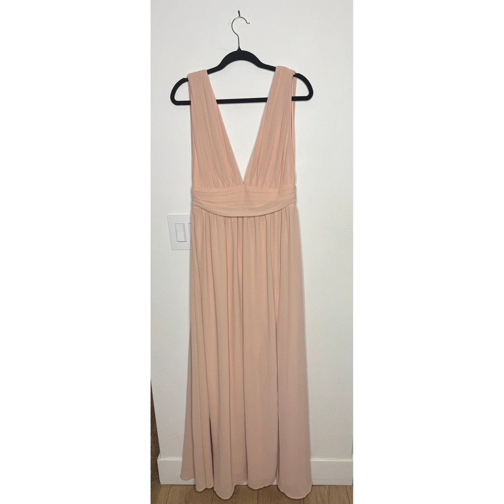 Lulus Heavenly Hues Blush Pink Maxi Dress V-Neck Chiffon Gown Medium